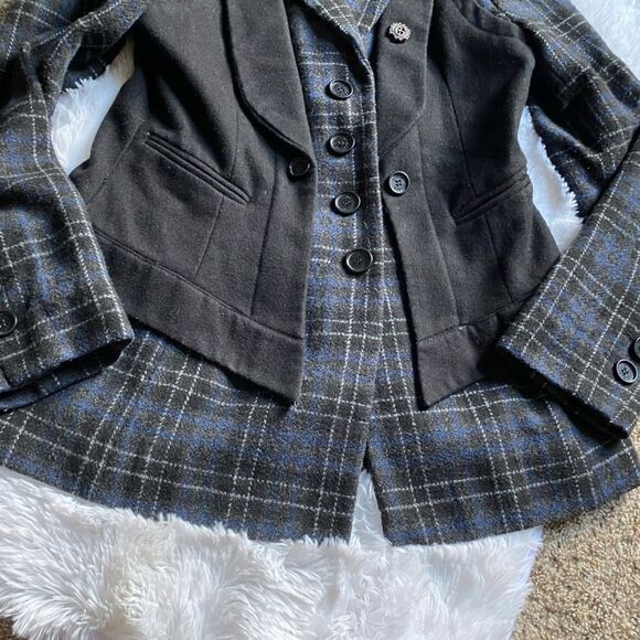 Guess Jacket Pea Coat Plaid Wool Blend Button Front Y2K Lined Women’s Sz Medium - Picture 8 of 15